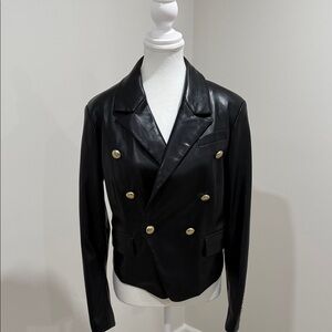 7 For All Mankind Faux Leather Black Blazer